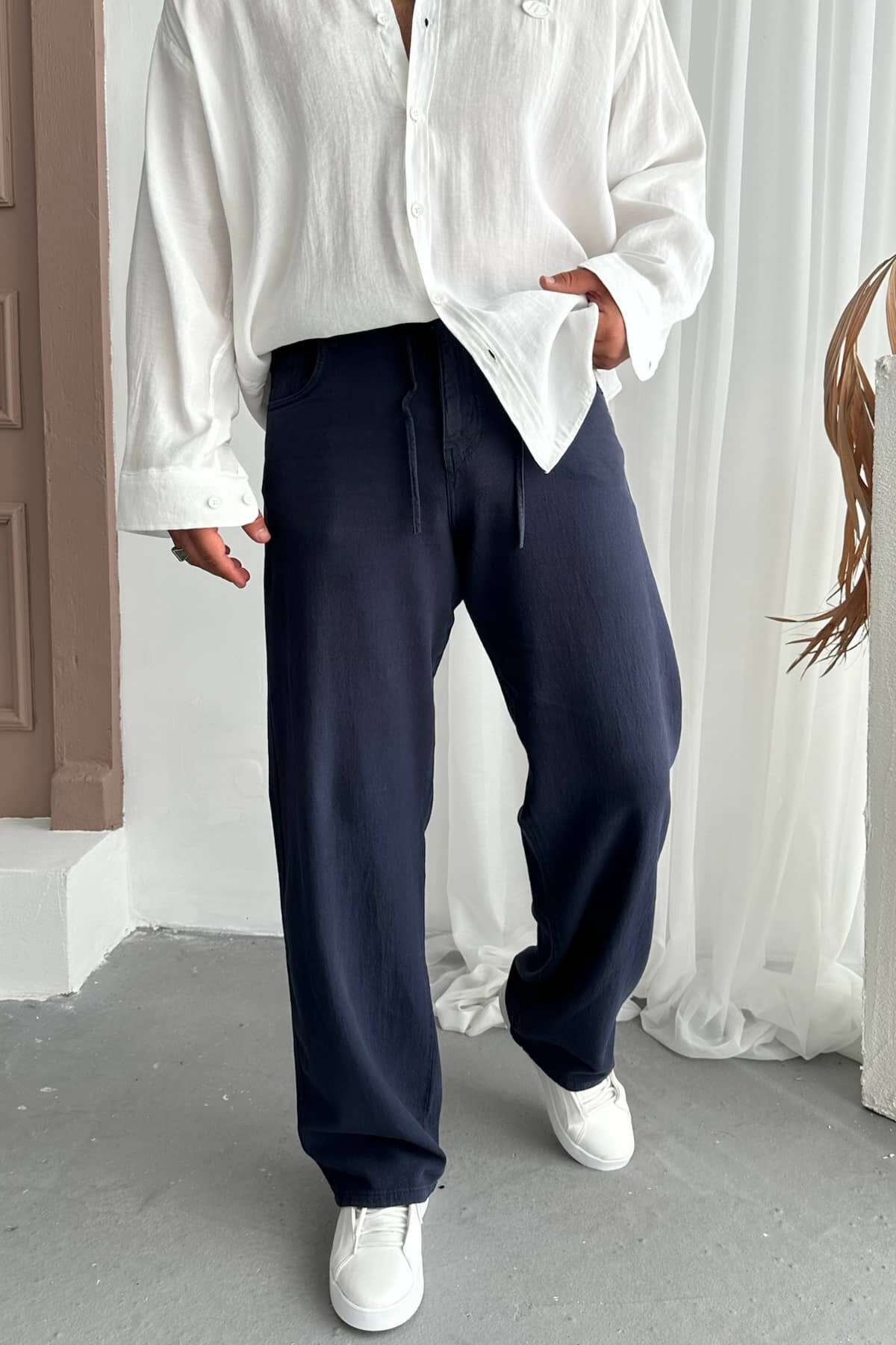 Lacivert Gabardin İpli Baggy Pantolon